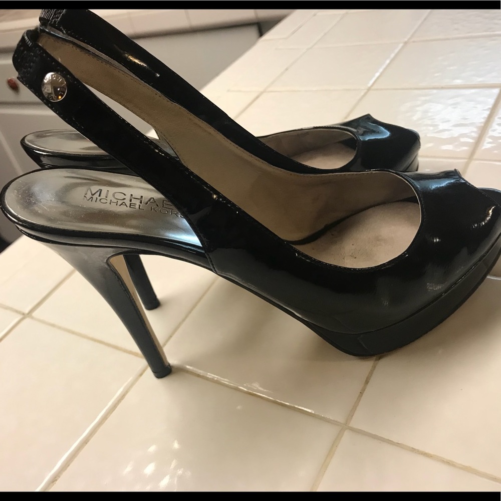 Michael Kors Black Patent Peep Toe Heels